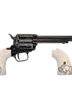 Fast Delivery - HERITAGE MANUFACTURING Rough Rider 22LR 6.5" 6rd Revolver - Black w/ Nickel IML Buffalo Grips