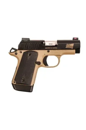 Bargain | KIMBER Micro 9 HERO 9mm 3.15" 7rd Pistol + Fiber Optic Sights | Desert Tan w/ Custom Engravings