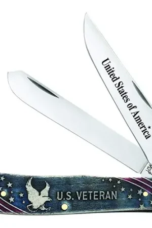 CASE KNIVES U.S. Veteran Set Natural Bone w/Blue/Red Trapper | Fast Shipping