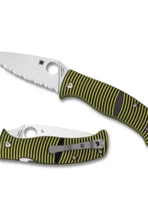 Big Sale - SPYDERCO Caribbean Leaf G-10 Ylw/Blk LC200N Serrated Edge