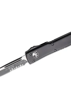 MICRO TECH KNIVES UTX-70 Tactical Auto OTF Knife 2.41" Drop Point Combo Blade - Black Handles - Secure Checkout