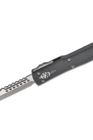 Bargain - MICROTECH UTX-70 Auto OTF Hellhound 2.41" Double Edge Dagger - Stonewashed / Black