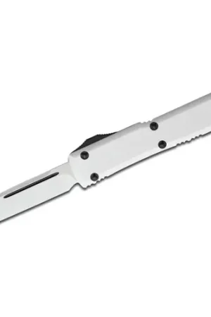 Ending Soon - MICROTECH KNIVES Ultratech AUTO OTF 3.46" Drop Point Blade | White Aluminum Handles