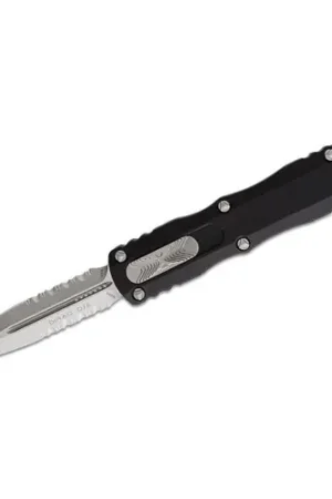 Ending Soon | MICROTECH KNIVES Dirac AUTO OTF 2.92" Combo Dagger Blade | Black Aluminum Handles