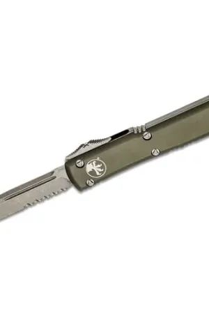 Professional Grade - MICROTECH Ultratech Auto OTF 3.46" Apocalyptic Drop Point Combo Blade | OD Green Alumium Handles