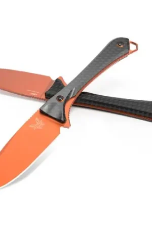BENCHMADE 15201OR Altitude Fixed Blade Knife 3.08" Orange DLC Drop Point Blade - Carbon Fiber Handle | Available Now