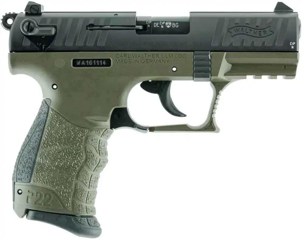 Walther P22 California Compliant .22 LR Olive Drab Green and Black Pistol - Hurry
