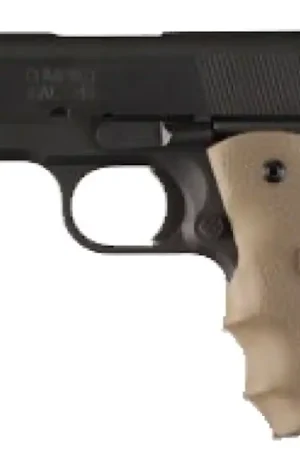 Extra Savings - Hogue 1911 Officer Model Rubber Grip Finger Grooves Tan