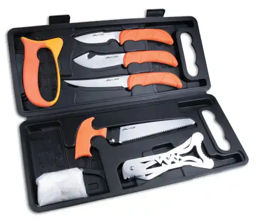 Limited Offer | Outdoor Edge WP2 Wild Pak 8-Piece Game Processing Set Orange Handle