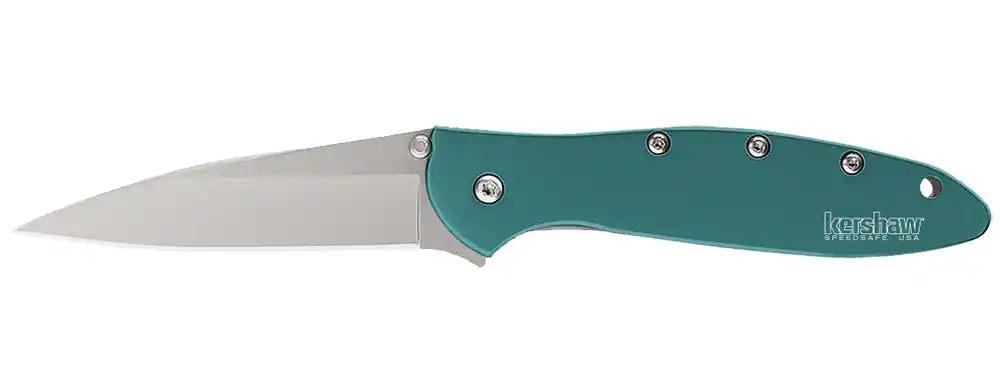 Kershaw Leek 3in Drop Point Plain Bead Blasted 14C28N Teal Anodized Aluminum - Shop Online