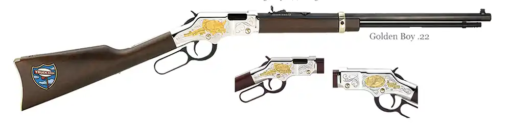 Henry Repeating Arms Golden Boy H004TT Truckers Tribute .22 LR 24K Gold Plated Engraved Receiver Rifle | Extra Savings