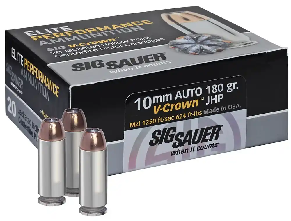 Sig Sauer Elite V-Crown Jacketed Hollow Point 180 Grain 20 Round Box 10mm | Reliable Choice