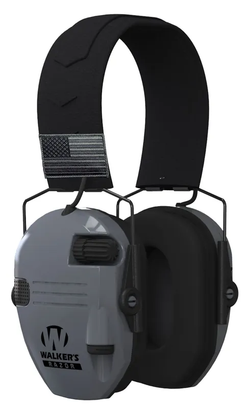 Walker’s Razor Patriot Polymer 23 dB Electronic Over-the-Head Muff Gray Ear Cups with Black Band | Ends Today