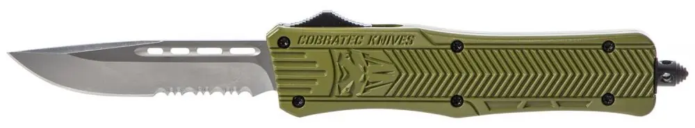 Cobra Tec Knives CTK-1 Medium 3" Drop Point Part Serrated D2 Steel OD Green Aluminum Handle OTF | Limited-Time Deal