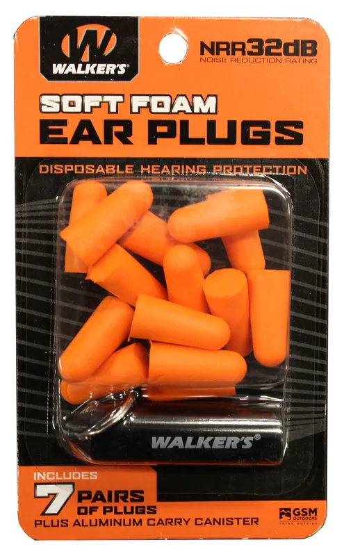 Walker’s Foam Ear Plugs 32 dB In The Ear Adult 7 Pair Orange Aluminum Canister - Factory Direct