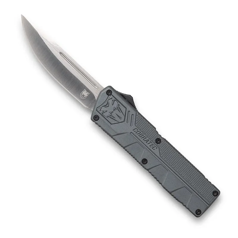 Trending - Cobratec Knives Lightweight OTF 3.25 inch Drop Point D2 Steel Gray Aluminum Handle