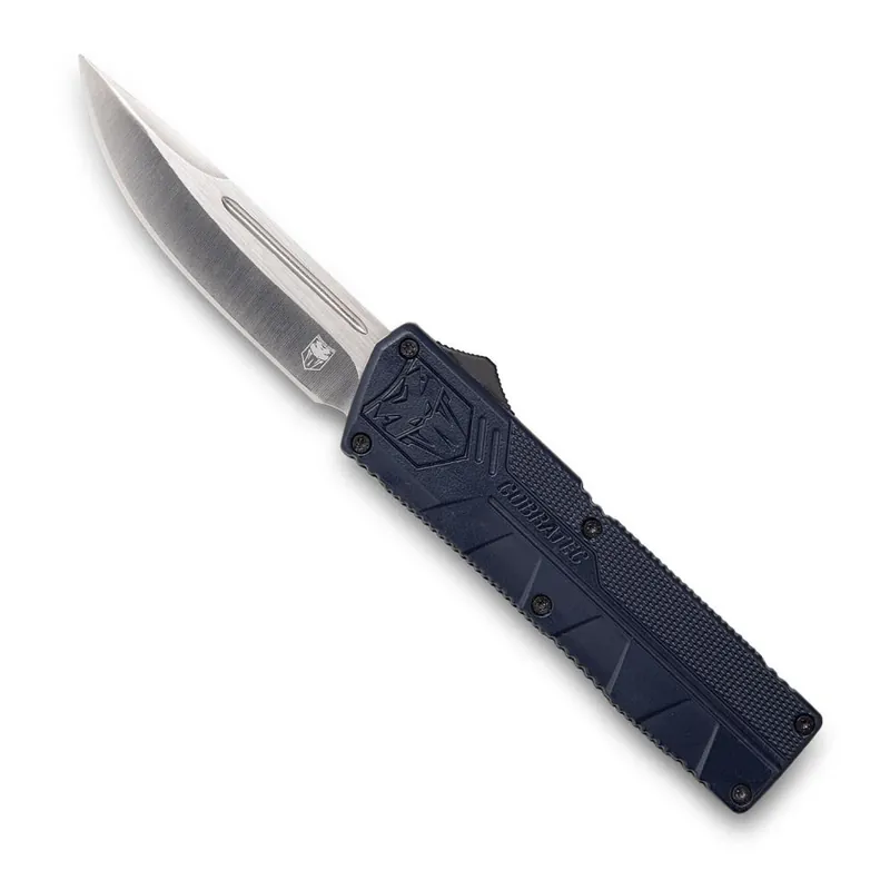 Price Cut - Cobratec Knives Lightweight NYPD Blue OTF 3.25in Drop Point NYPD Blue Aluminum Handle