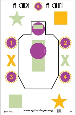 ACTION TARGET INC AGG-100 A Girl & A Gun Paper 23" x 35" Silhouette/Shapes Black/Green/Purple/Yellow 100 Per Box | Best Seller