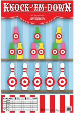 Action Target GS-CARBTTL-100100 Action Knock-Em-Down Hanging Paper Bottle and Pin Targets 23x35 | Clearance Deal