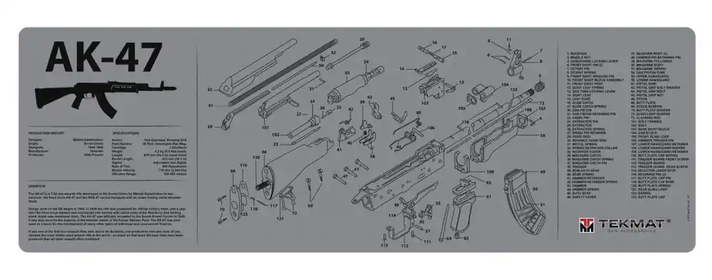 Reduced Price - TekMat Original Cleaning Mat AK-47 Parts Diagram Gray