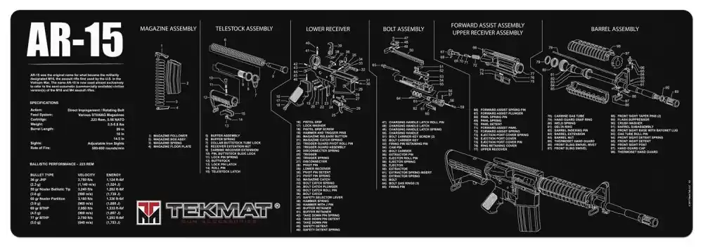 Save Now - TekMat Original Cleaning Mat AR-15 Parts Diagram 12in x 36in Black
