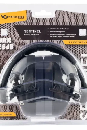 Quick Shipping | Pyramex Venture Gear Sentinel Polymer 26 dB Over-the-Head Electronic Earmuff Black