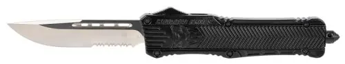 Manufacturer Direct - Cobratec Knives CTK-1 Large 3.75in Drop Point Part Serrated OTF Black Aluminum