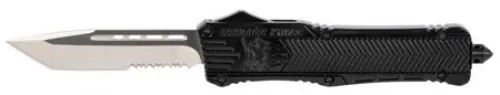 Shop Today - Cobratec Knives CTK-1 Large OTF Knife 3.75" Tanto Part Serrated D2 Steel Black Aluminum Handle
