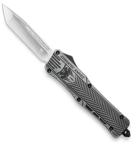 Only a Few Left | Cobra Tec Knives CTK-1 Large 3.75" Tanto Plain D2 Steel Stonewashed Aluminum Handle OTF
