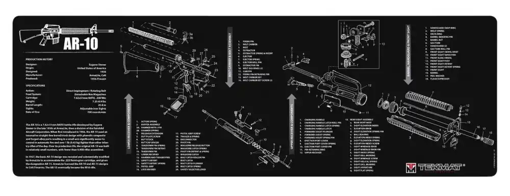 Customer Favorite | TekMat TekMat Original Cleaning Mat AR-10 Parts Diagram 12x36