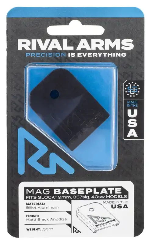 Rival Arms Mag Baseplate for Glock 9mm / .40 S&W / .357 Sig Black Anodized Aluminum | While Supplies Last