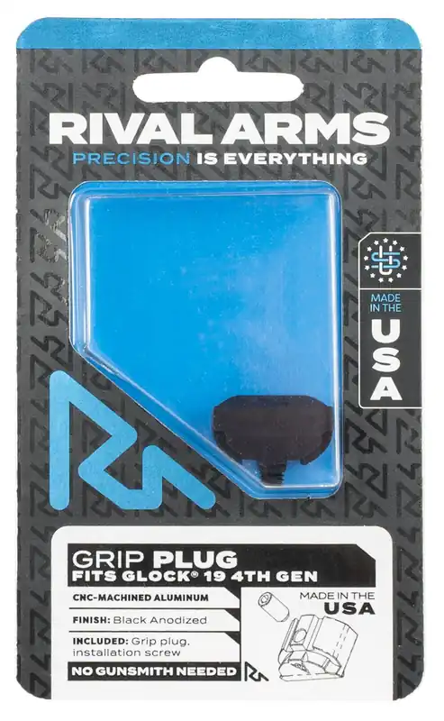 Clearance | Rival Arms Grip Plug for Glock 19 Gen4 Black Hardcoat Anodized Aluminum