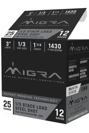 Low Stock - Migra Ammunition Waterfowl Combinational Load #1 and #3 25 Round 12 Gauge