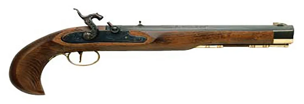 Now Available | Traditions Firearms Kentucky Pistol .50 Case Hardened Frame with Blued Barrel Black Powder Muzzleloader Pistol