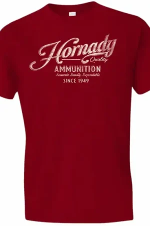 Save More | Hornady Gear Vintage Script Cotton Semi-Fitted Medium Red
