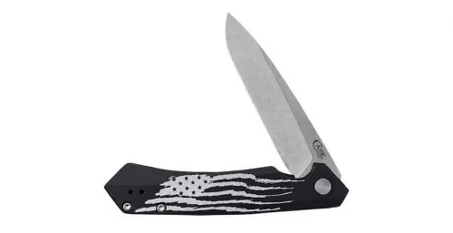 Case Kinzua Folding Spear Point Stonewashed S35VN with Black Anodized US Flag Aluminum Handle - Today Only