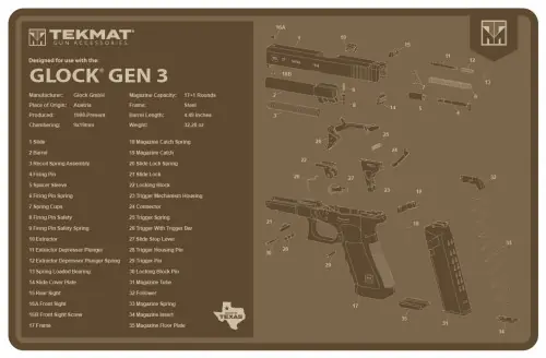 TekMat TEKR17GLOCKG3FDE Glock Gen 3 Cleaning Mat Flat Dark Earth | Shop Online