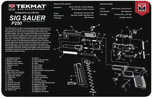Ready to Order - TekMat Sig Sauer P250 Cleaning Mat Black/White Rubber