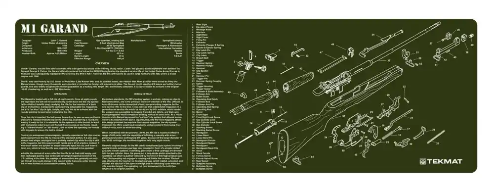 Great Deal | TekMat Original Cleaning Mat M1 Garand Parts Diagram OD Green