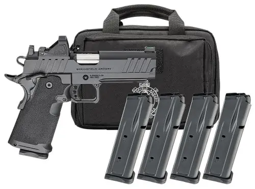 Professional Grade | Springfield Armory 1911 DS Prodigy 4.25 AOS Compact 9mm Black Cerakote Pistol w/ Viridian RFX-11 Green Dot
