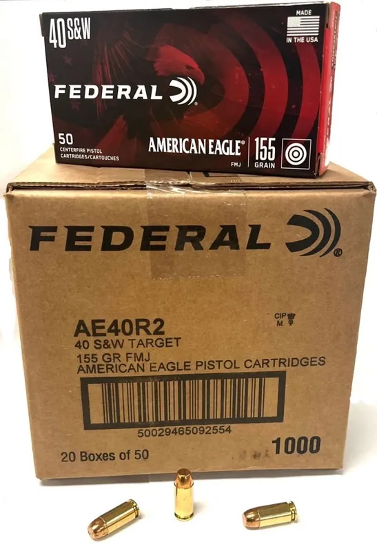 Get Yours | American Eagle 40S&W Ammo 155gr FMJ 1000rd case