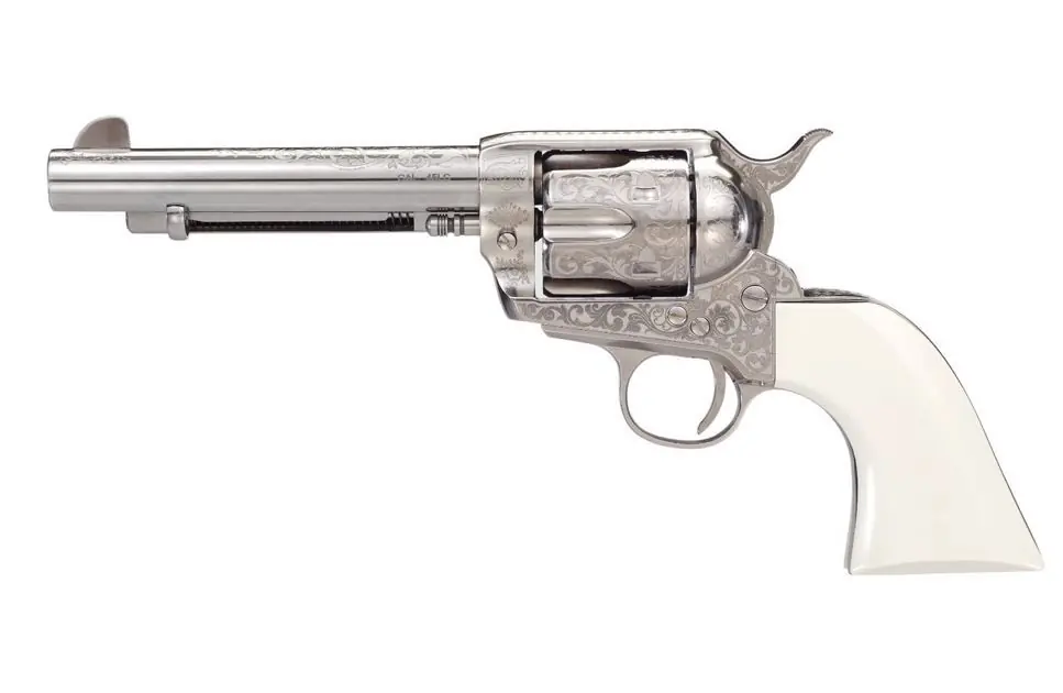 Factory Direct | Taylor's & Company 1873 Outlaw Legacy Engraved .357 Mag .38 Special Nickel Revolver