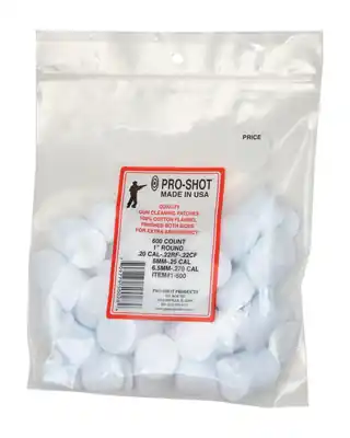 Just Released - Pro-Shot Products Cotton Flannel Patches .22-.270 Caliber 1 Inch Round 600 Per Bag