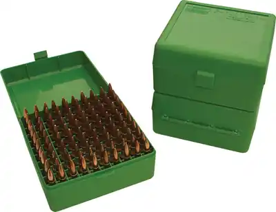 MTM Case-Gard RM-100 Rifle Ammo Box .22-250/.243/.308 Clear Green/Black - Super Sale